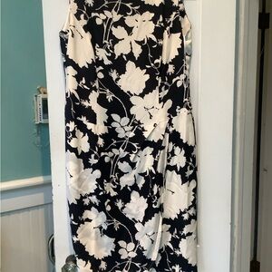 Escada Black and White Floral Print Silk Midi Dress